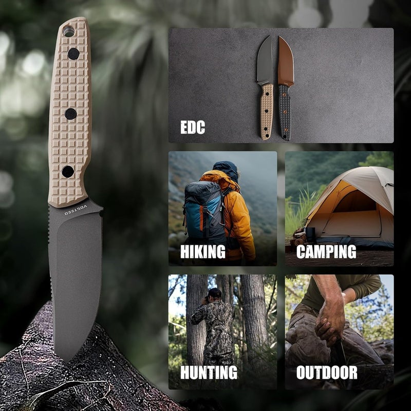 Vosteed Mink EDC Fixed Blade Knife - 3.33” 14C28N Blade with Sheath, Clip Point, Sand G10 Handle - Great Knives for Camping Hunting - D0107 - Image 4